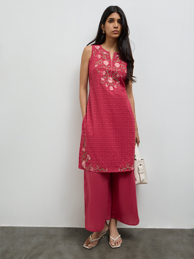 Utsa Pink Solid Cotton Palazzos