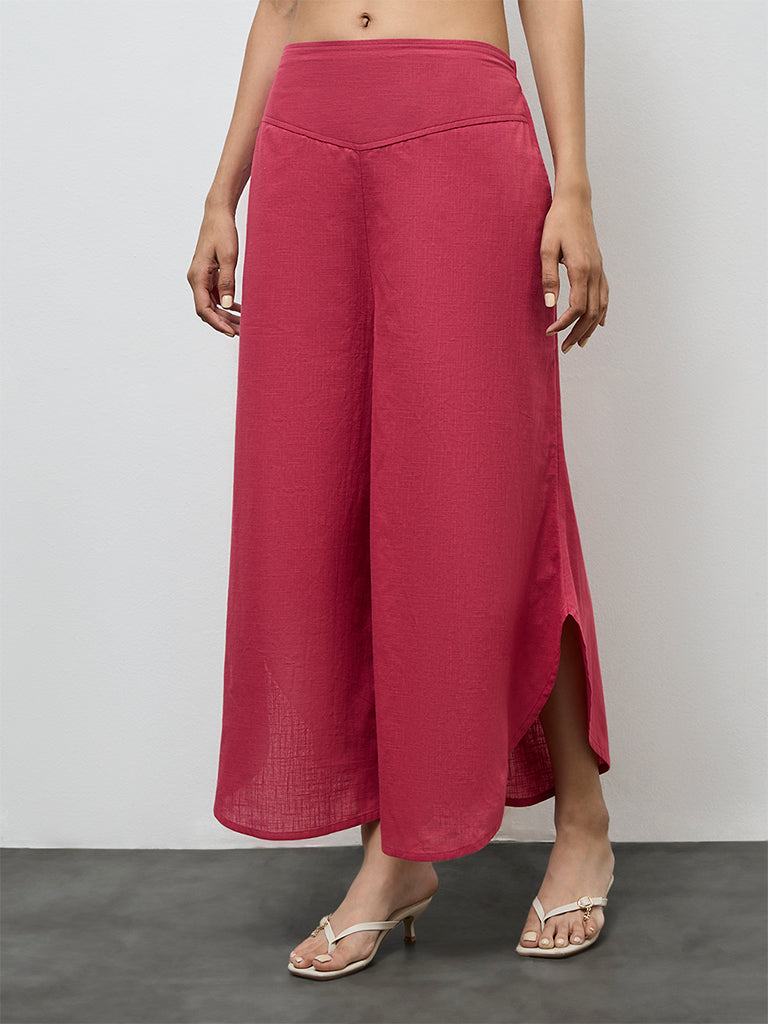 Utsa Pink Solid Cotton Palazzos