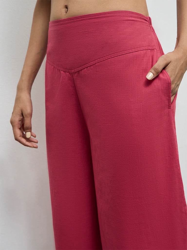 Utsa Pink Solid Cotton Palazzos