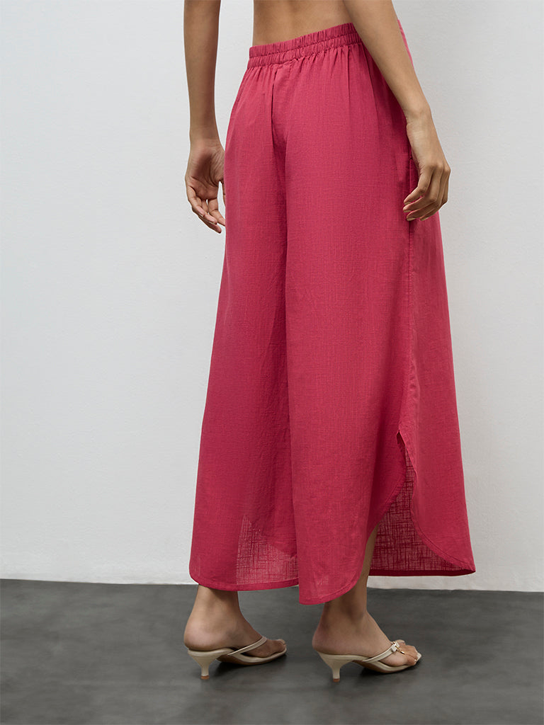 Utsa Pink Solid Cotton Palazzos