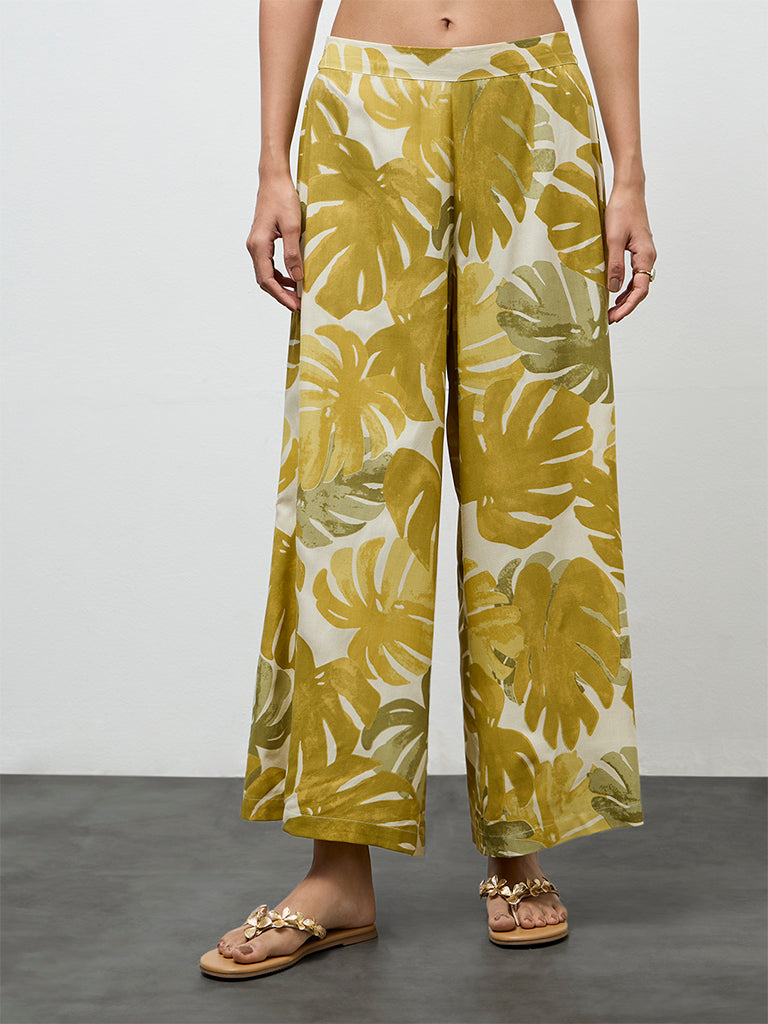 Utsa Green Foliage Printed Palazzos