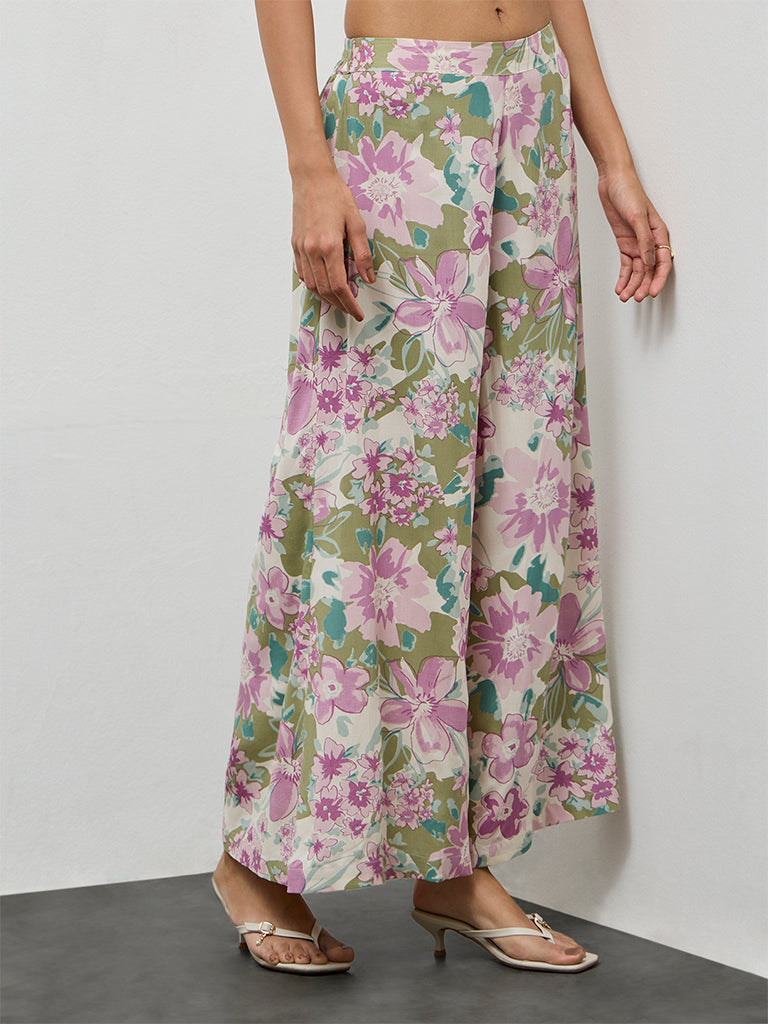 Utsa Off-White Floral Printed Palazzos