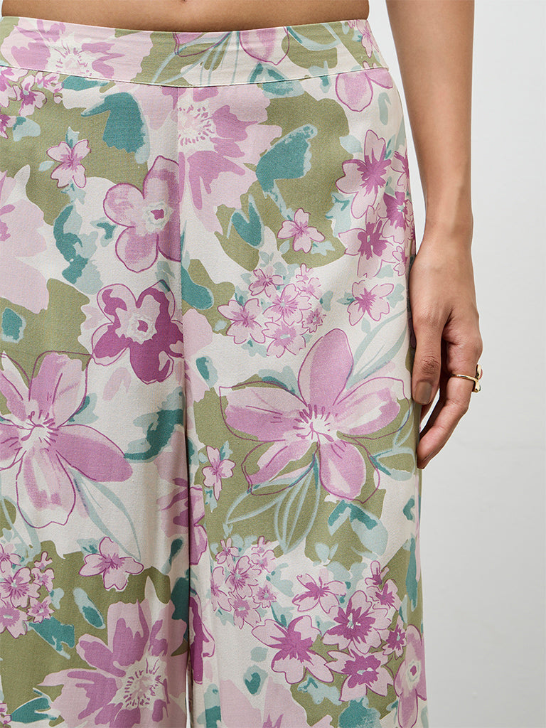 Utsa Off-White Floral Printed Palazzos
