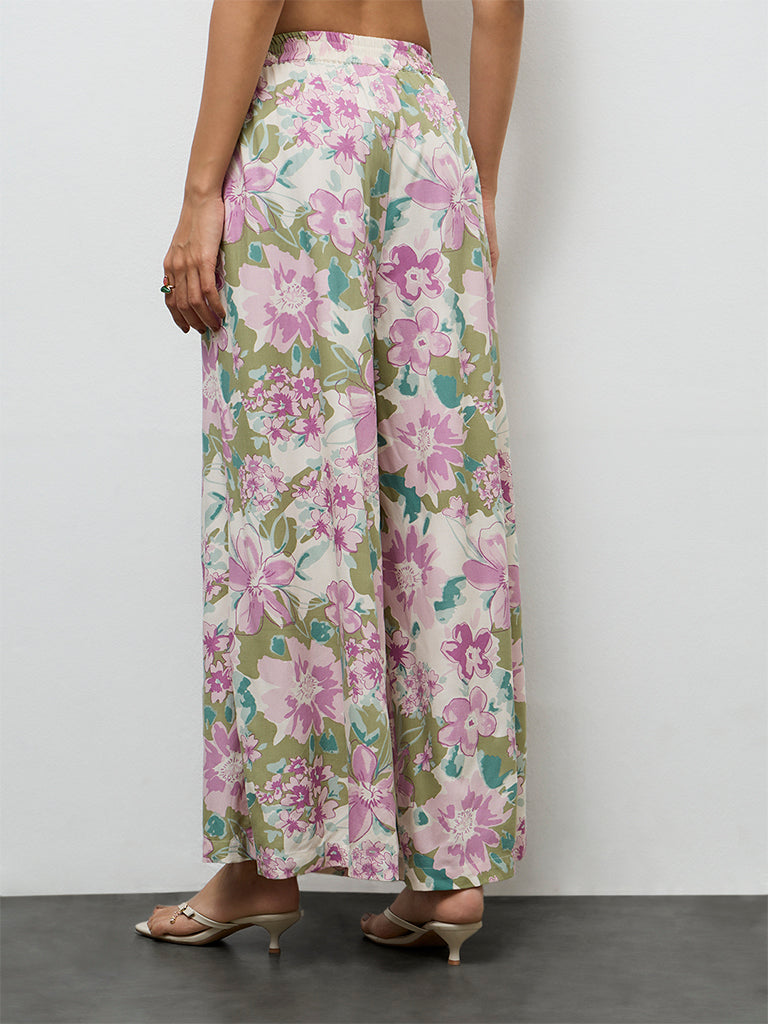 Utsa Off-White Floral Printed Palazzos