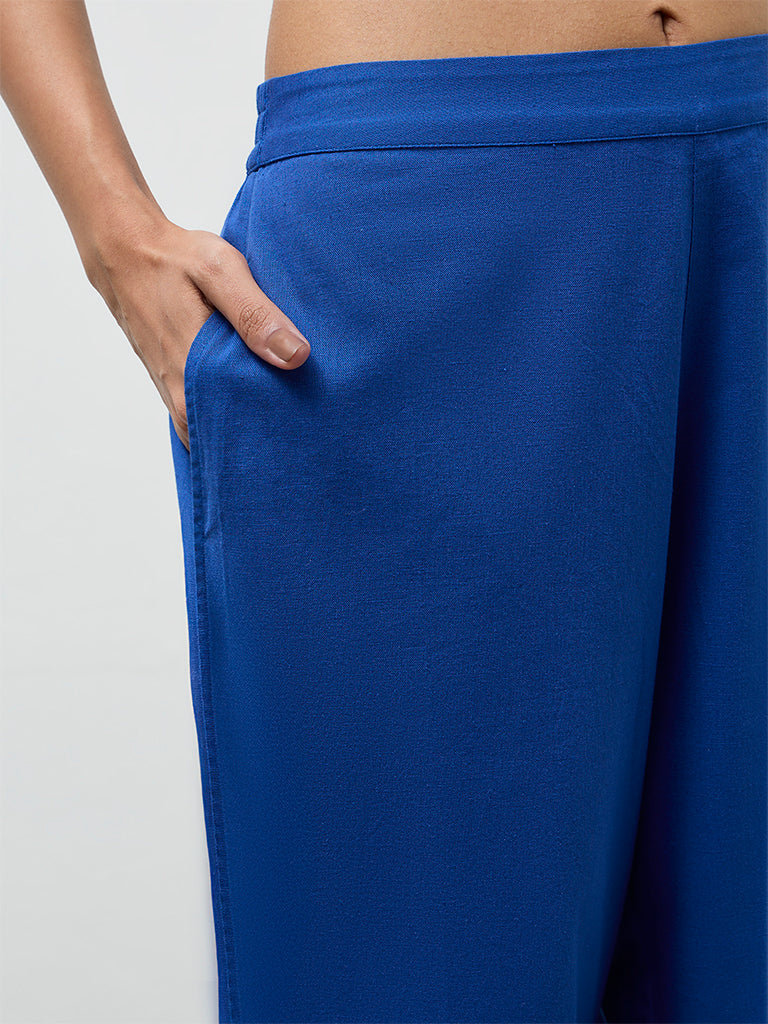 Utsa Indigo Solid Cotton-Blend Pants
