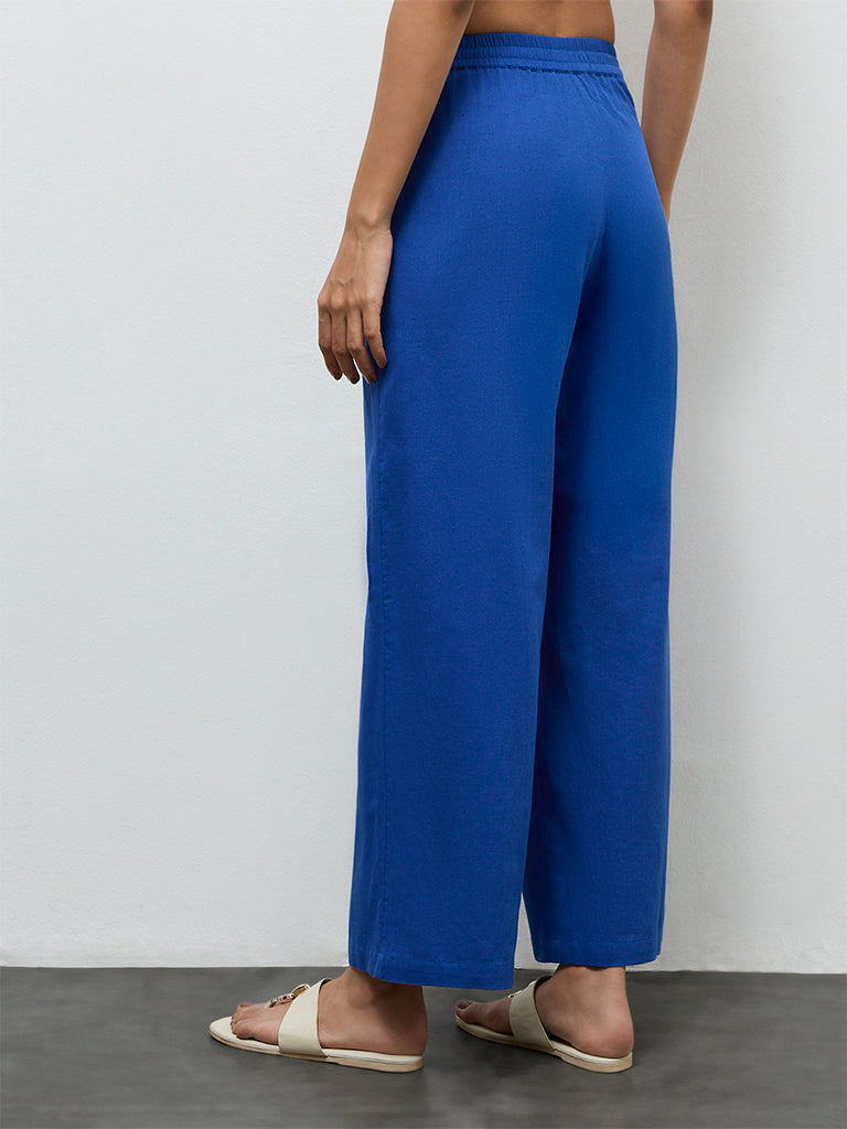 Utsa Indigo Solid Cotton-Blend Pants