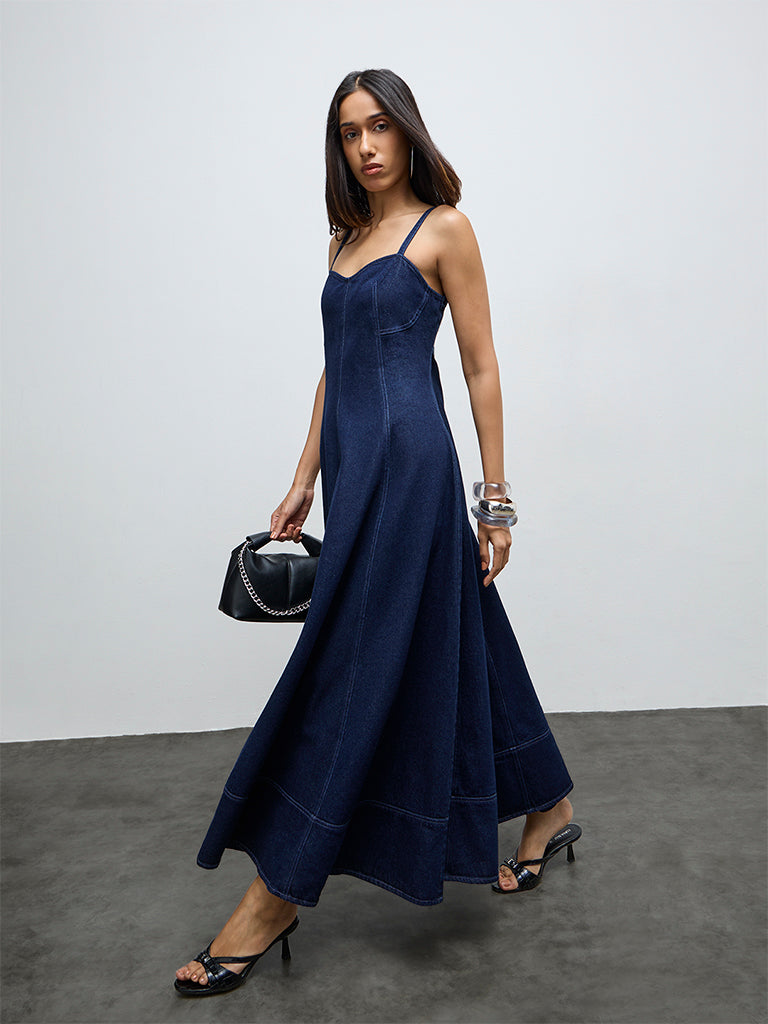 LOV Dark Blue Denim A-Line Dress