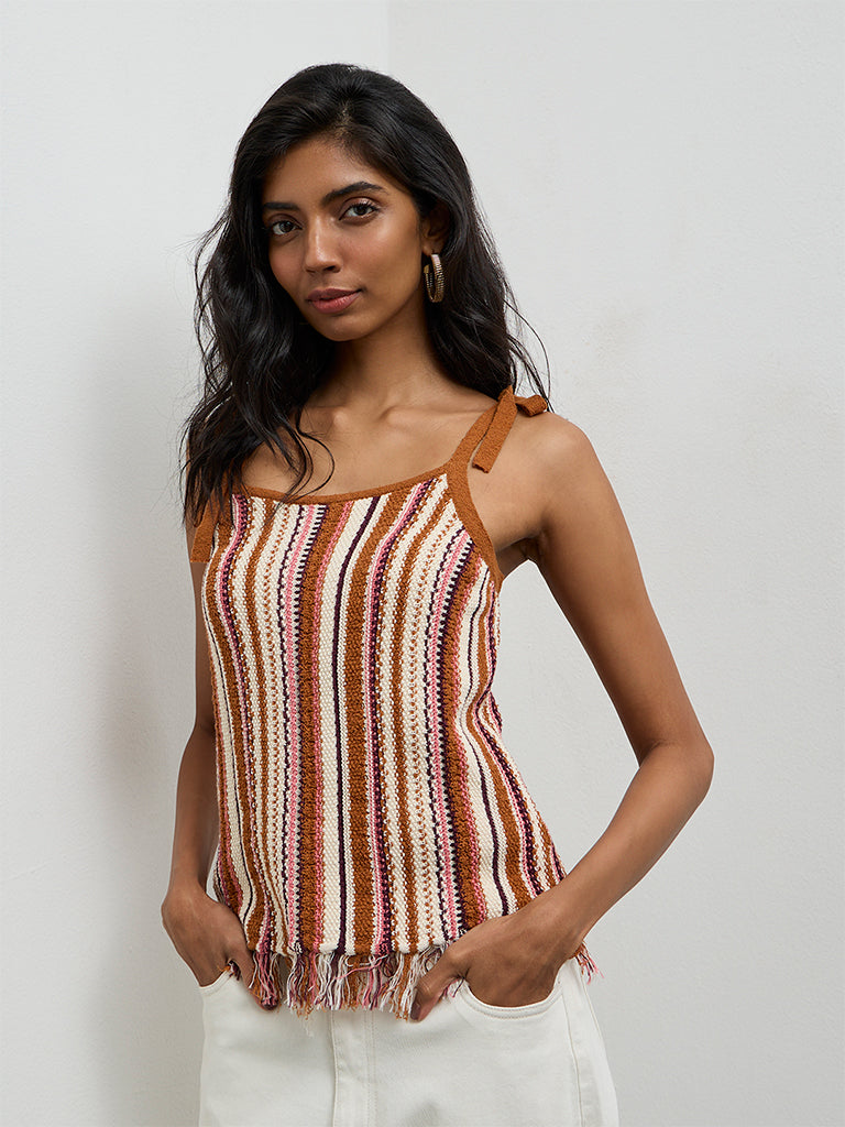 LOV Multicolored Knitted Cotton-Blend Top