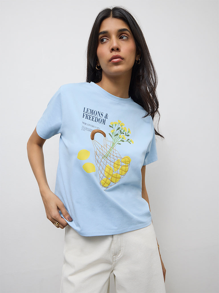 LOV Blue Graphic Design T-Shirt