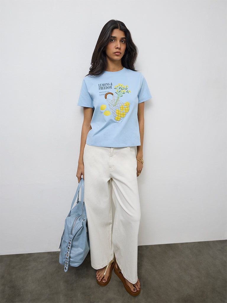 LOV Blue Graphic Design T-Shirt