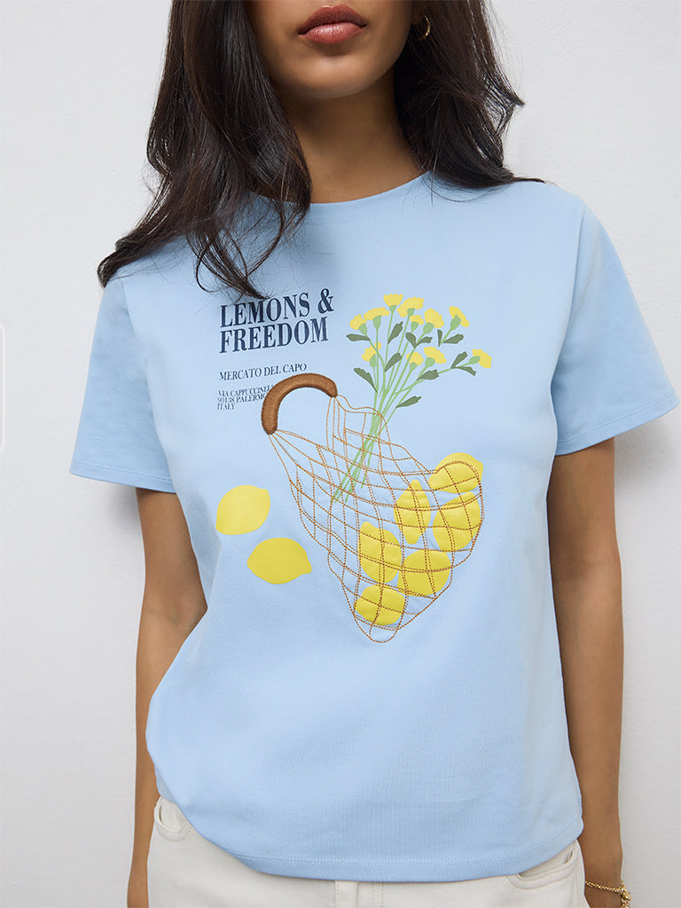 LOV Blue Graphic Design T-Shirt