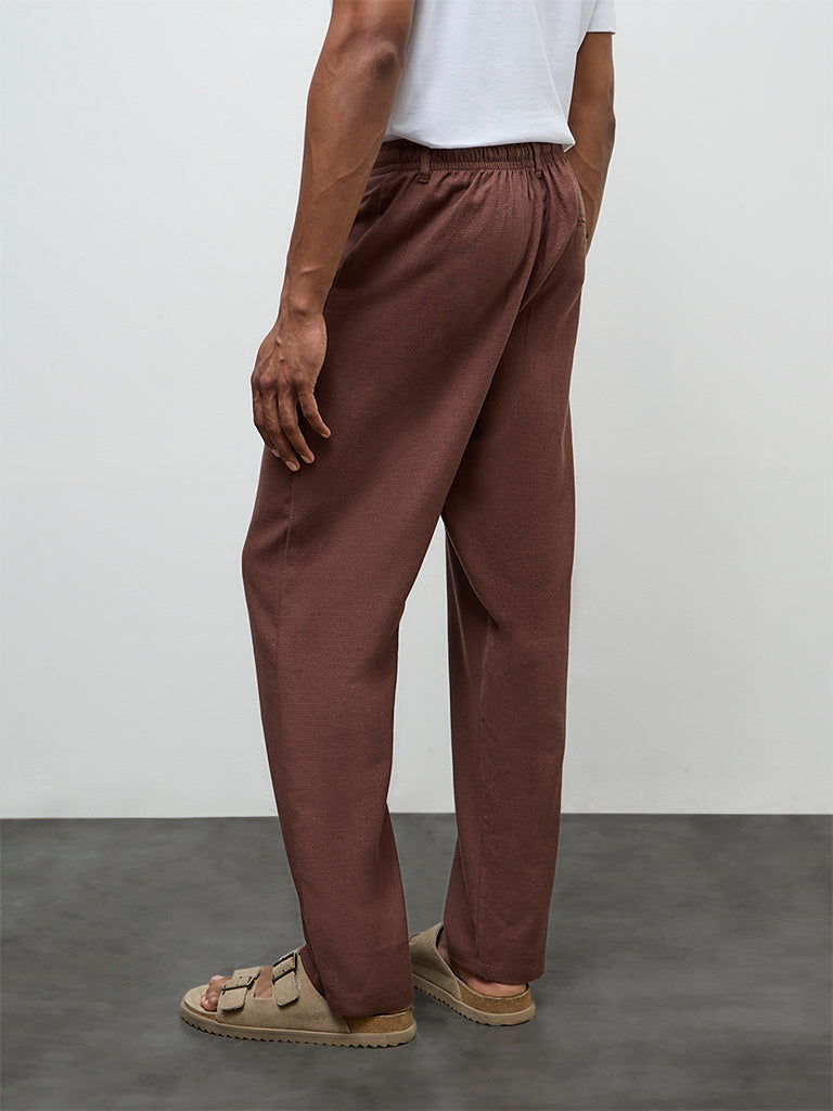 ETA Brown Solid Relaxed-Fit Mid-Rise Cotton-Blend Chinos