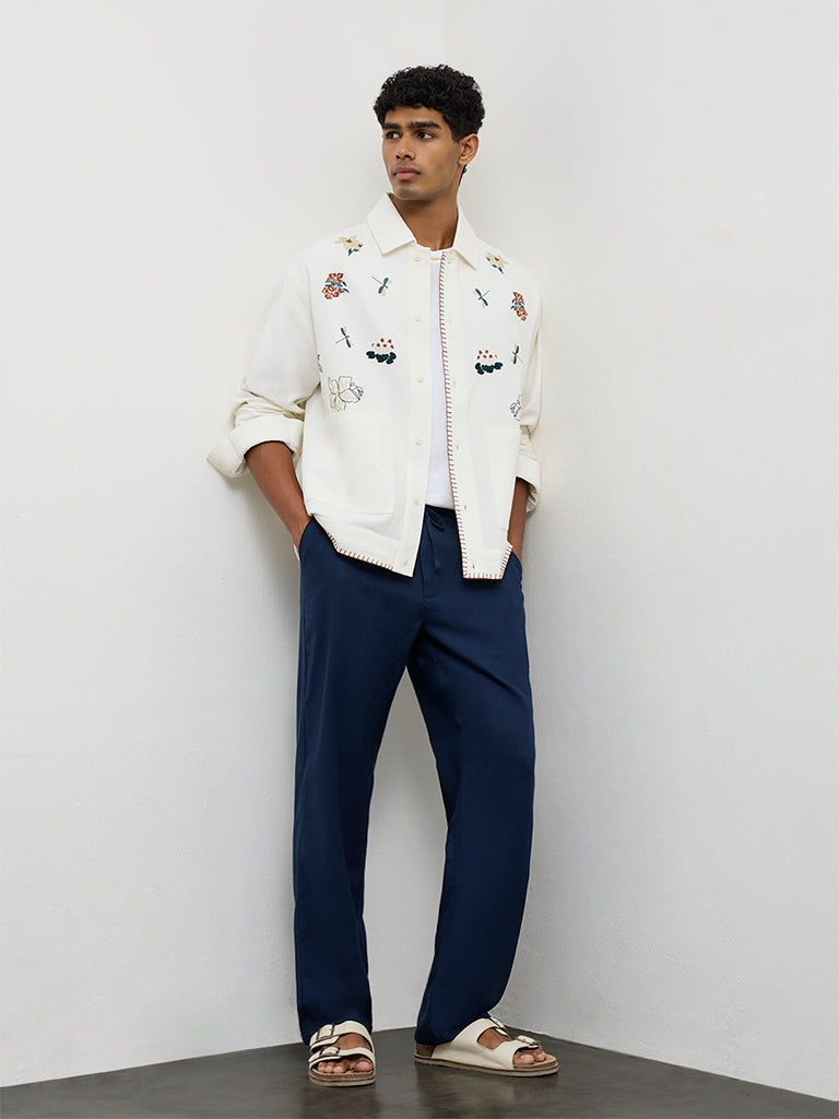 ETA Dark Blue Relaxed-Fit Mid-Rise Cotton-Blend Chinos