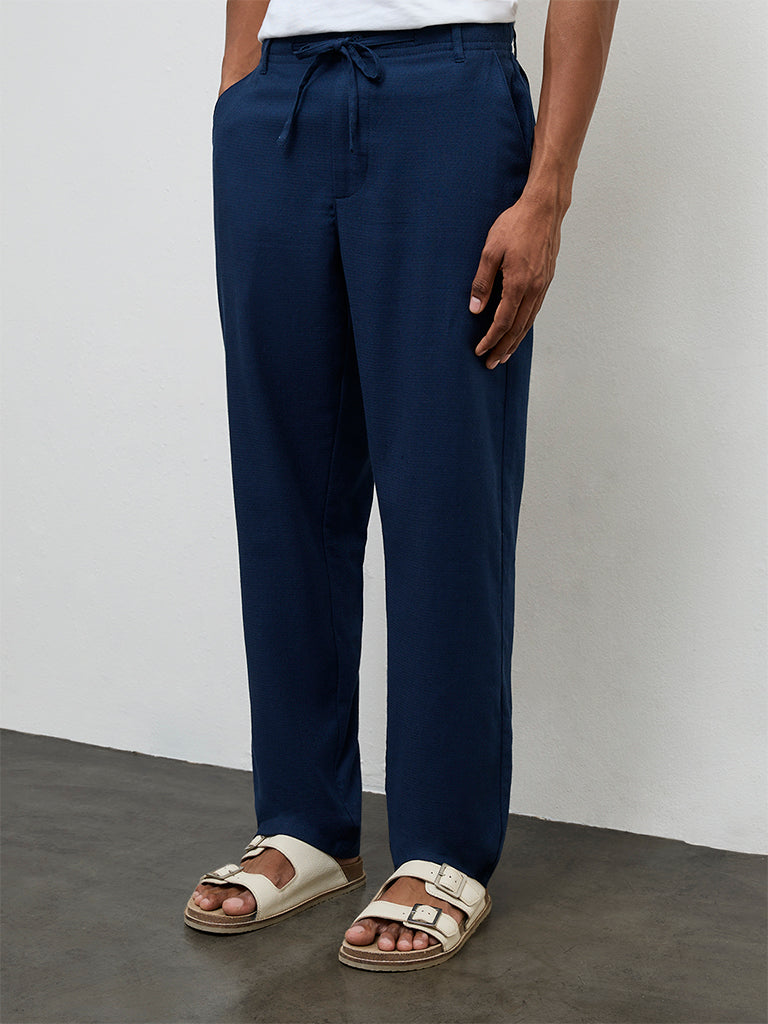 ETA Dark Blue Relaxed-Fit Mid-Rise Cotton-Blend Chinos