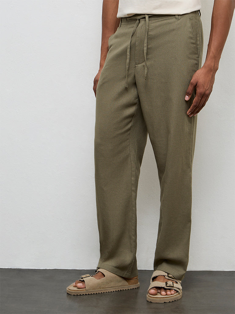 ETA Olive Relaxed-Fit Mid-Rise Cotton-Blend Chinos