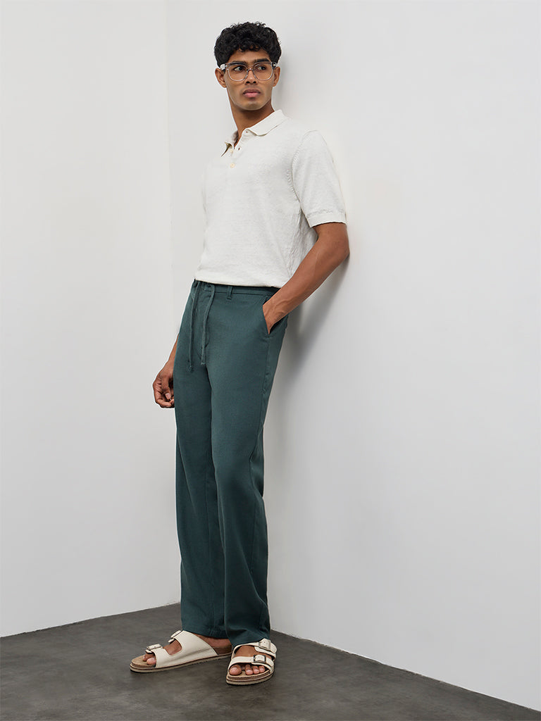ETA Dark Teal Relaxed-Fit Mid-Rise Cotton-Blend Chinos
