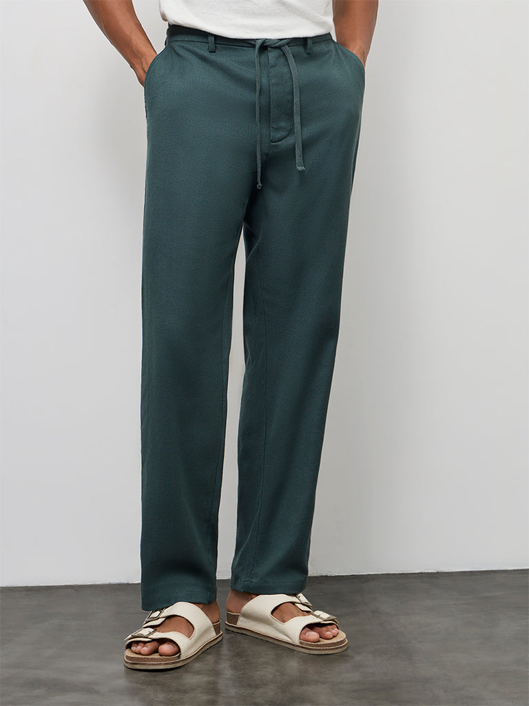 ETA Dark Teal Relaxed-Fit Mid-Rise Cotton-Blend Chinos