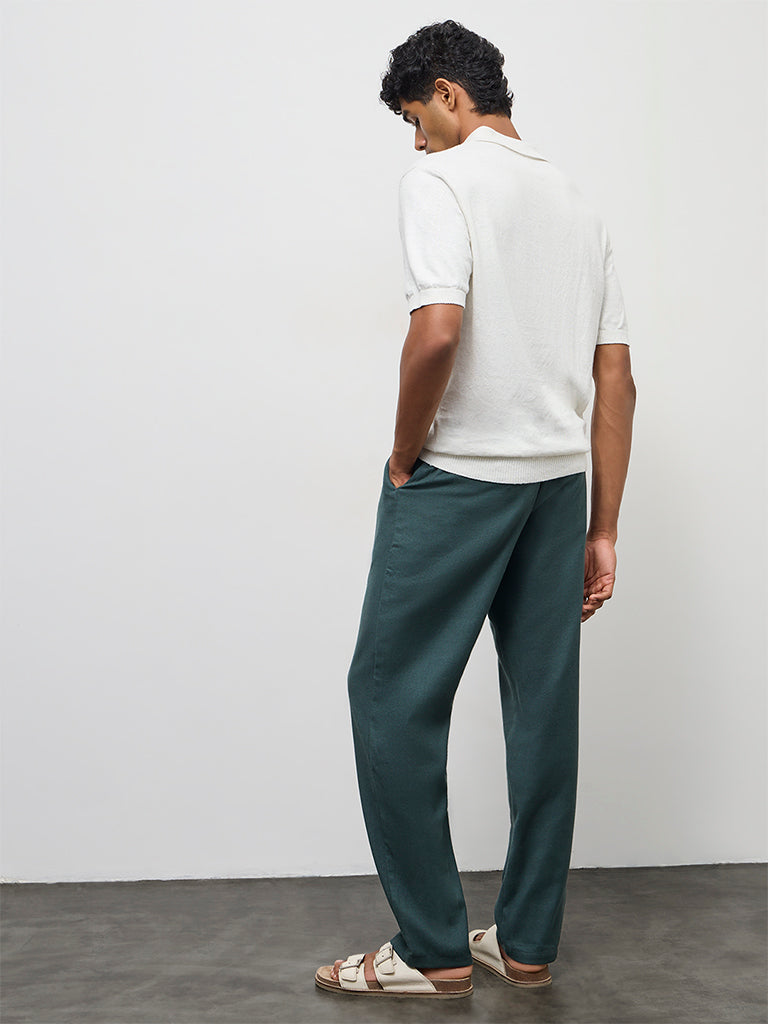 ETA Dark Teal Relaxed-Fit Mid-Rise Cotton-Blend Chinos