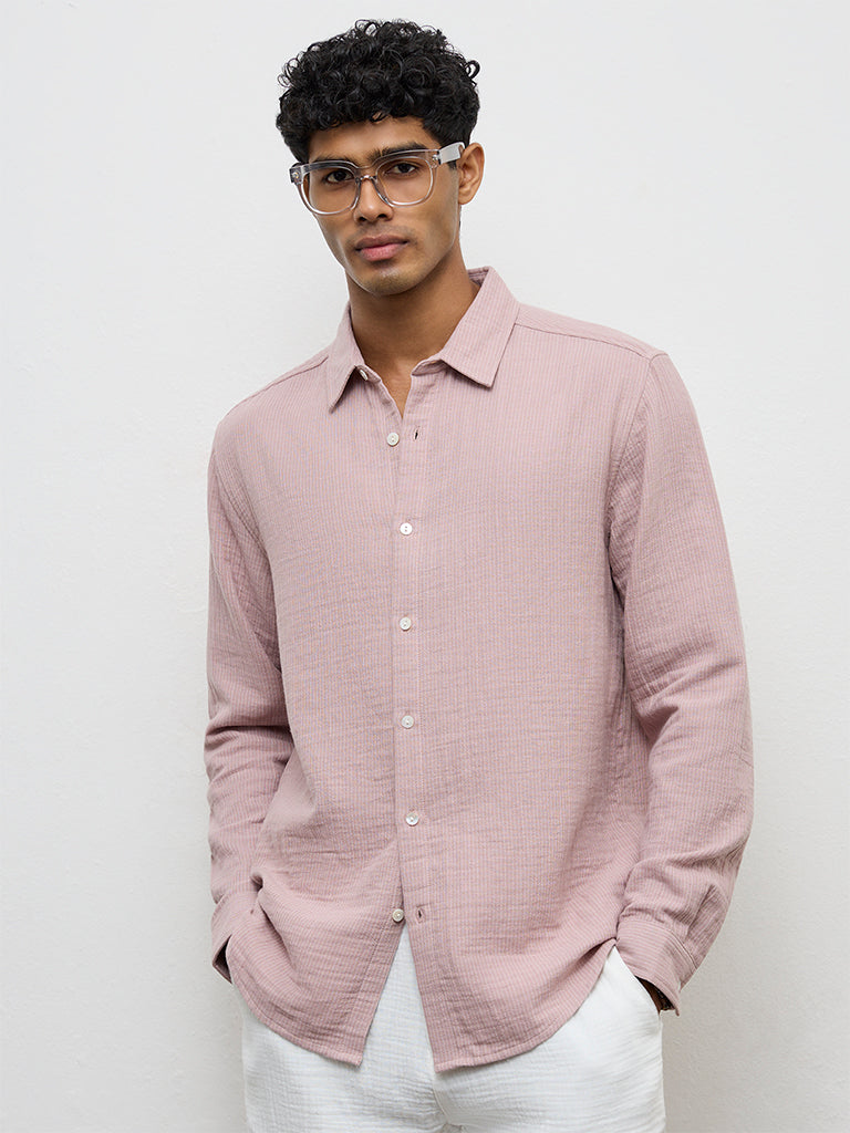 ETA Pink Striped Relaxed-Fit Cotton Shirt