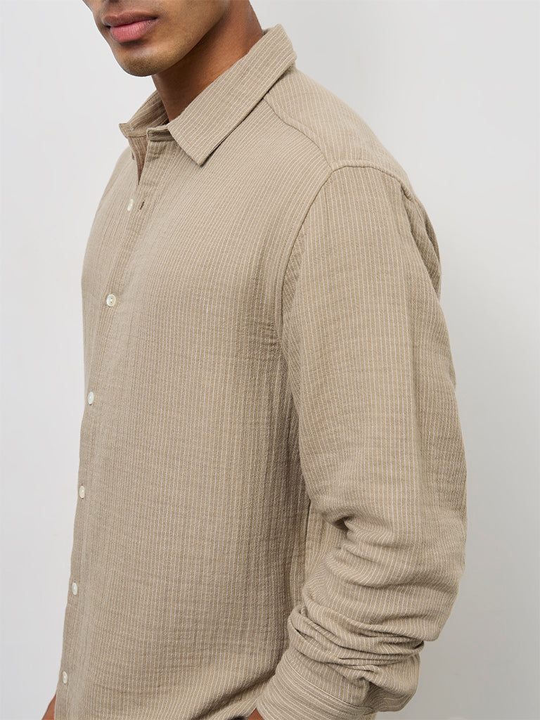 ETA Taupe Striped Relaxed-Fit Cotton Shirt