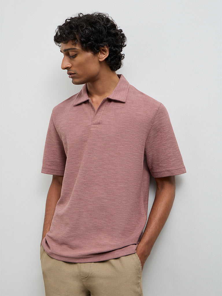 ETA Dusty Pink Solid Relaxed-Fit Cotton-Blend T-Shirt
