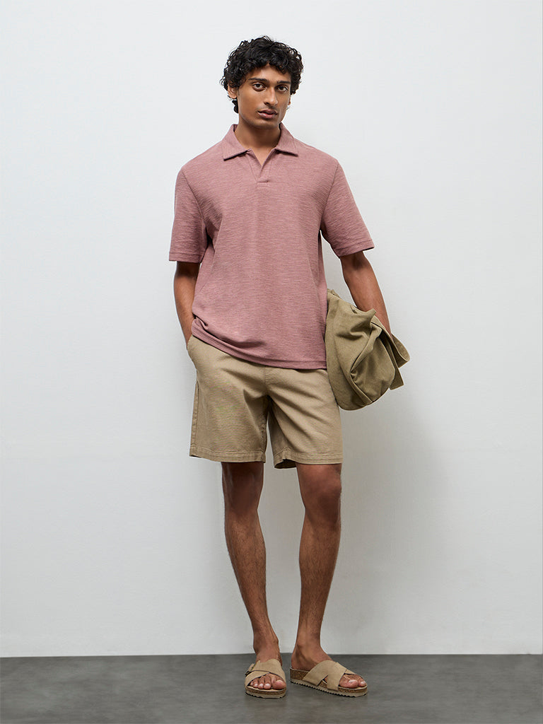 ETA Dusty Pink Solid Relaxed-Fit Cotton-Blend T-Shirt