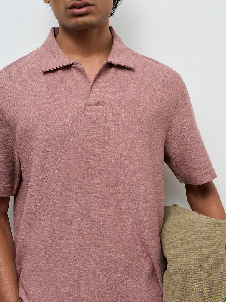 ETA Dusty Pink Solid Relaxed-Fit Cotton-Blend T-Shirt