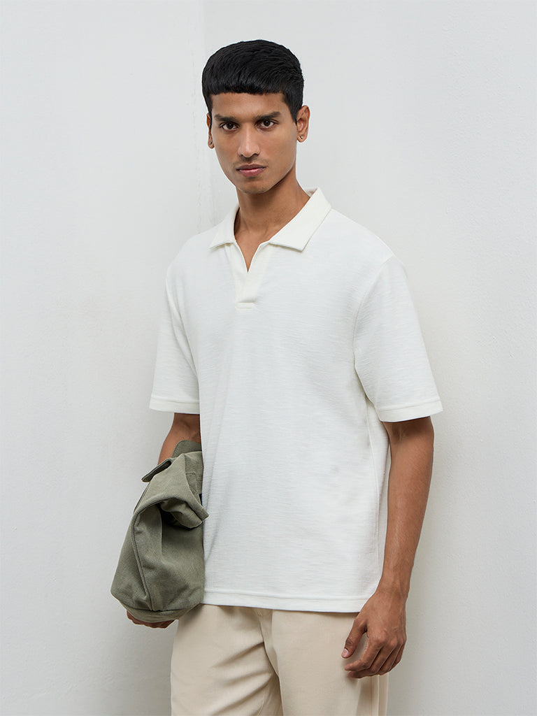 ETA Off-White Textured Relaxed-Fit Cotton-Blend T-Shirt