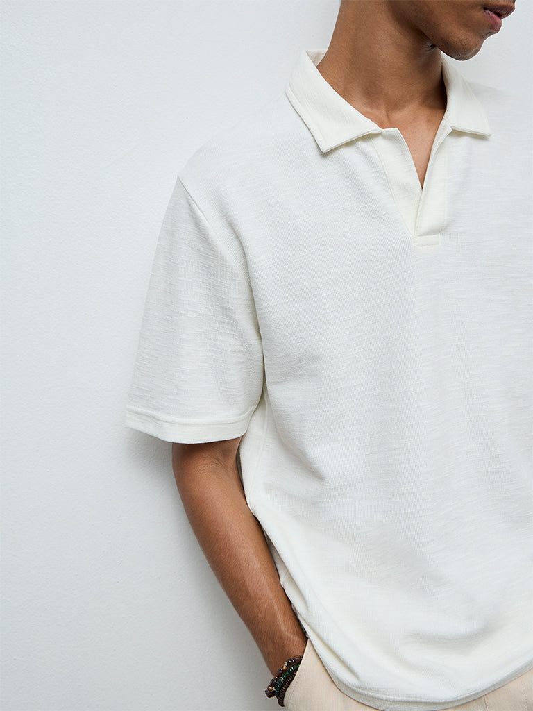 ETA Off-White Textured Relaxed-Fit Cotton-Blend T-Shirt