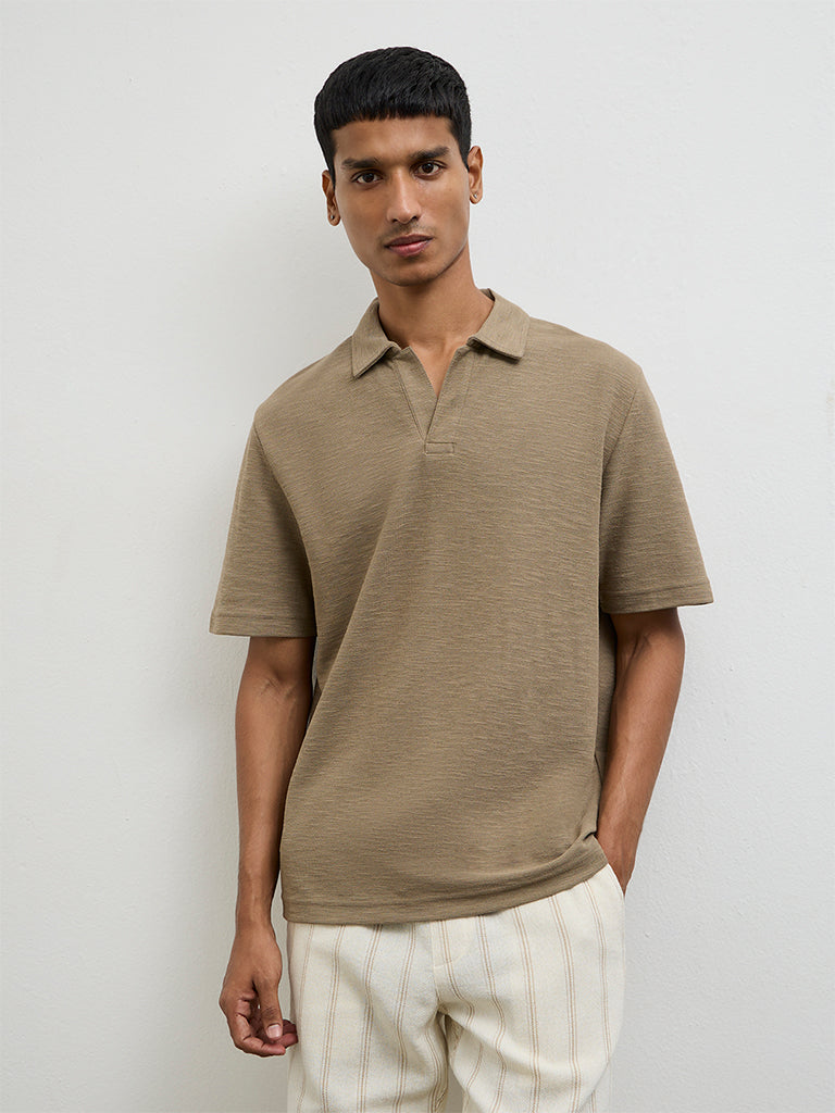ETA Olive Melange Relaxed-Fit Cotton-Blend T-Shirt