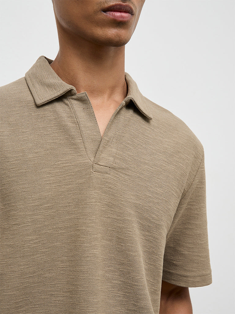 ETA Olive Melange Relaxed-Fit Cotton-Blend T-Shirt