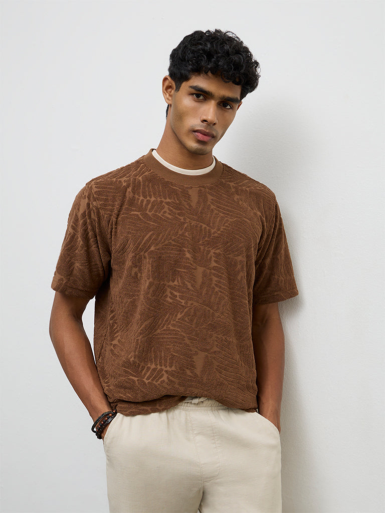 ETA Brown Botanical Textured Relaxed-Fit T-Shirt