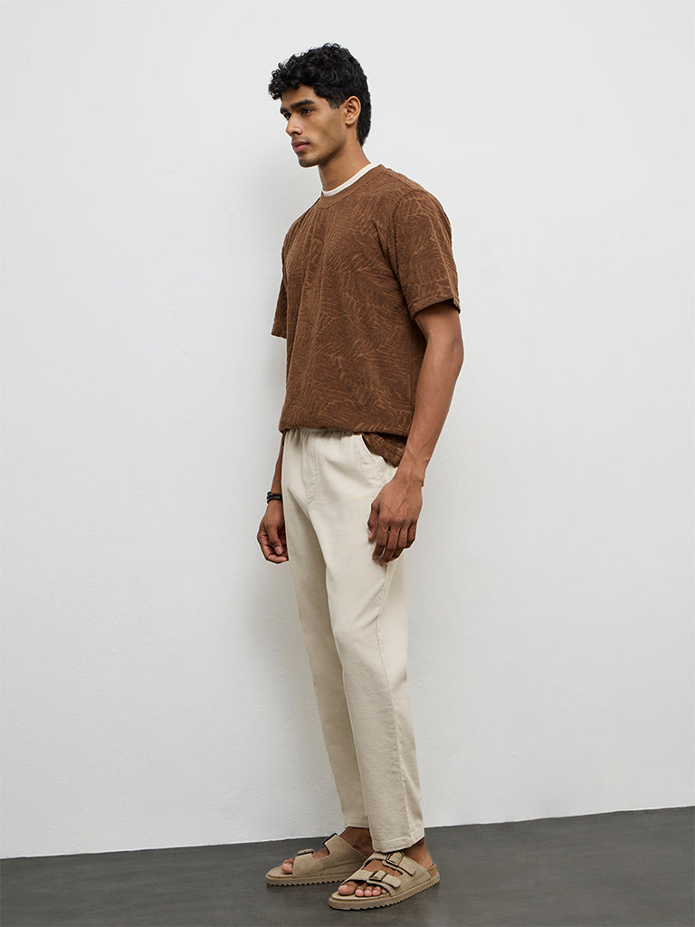 ETA Brown Botanical Textured Relaxed-Fit T-Shirt