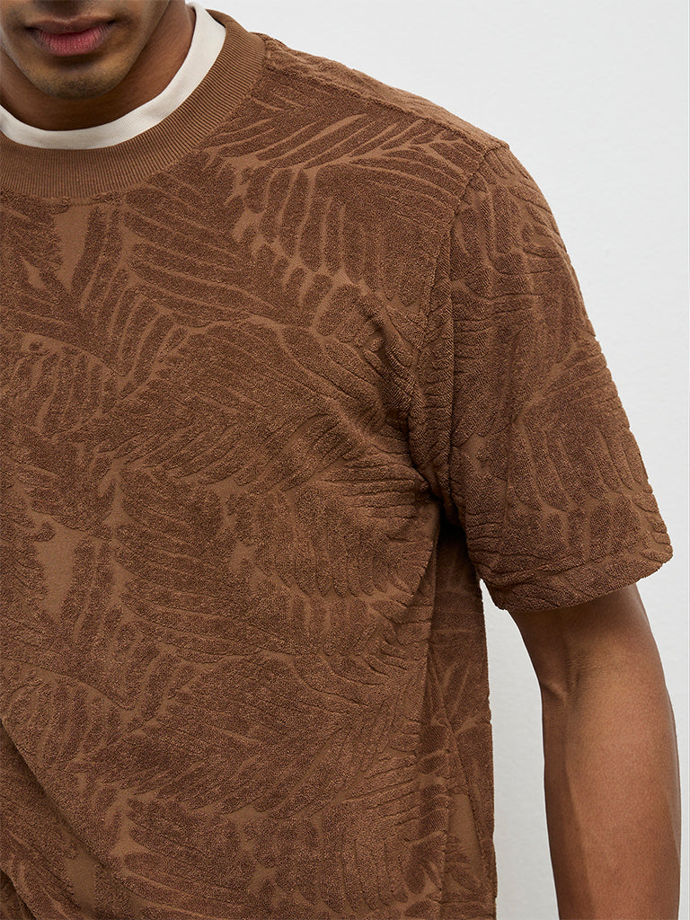 ETA Brown Botanical Textured Relaxed-Fit T-Shirt
