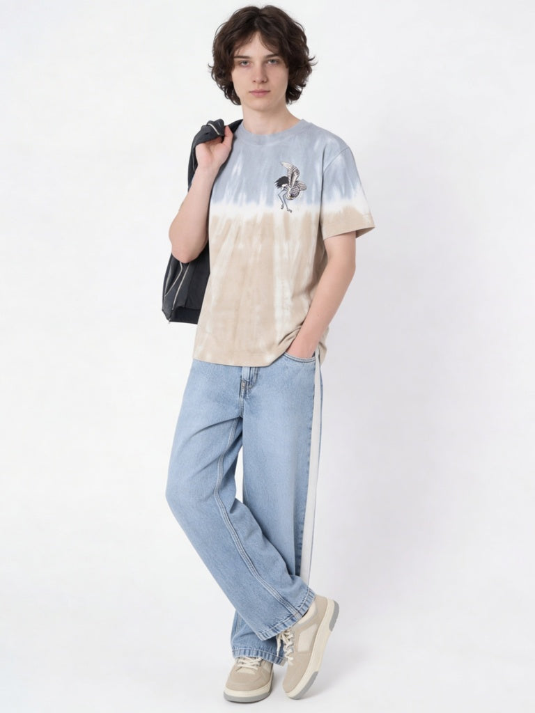 Boys Taupe Tie-Dye Cotton T-Shirt