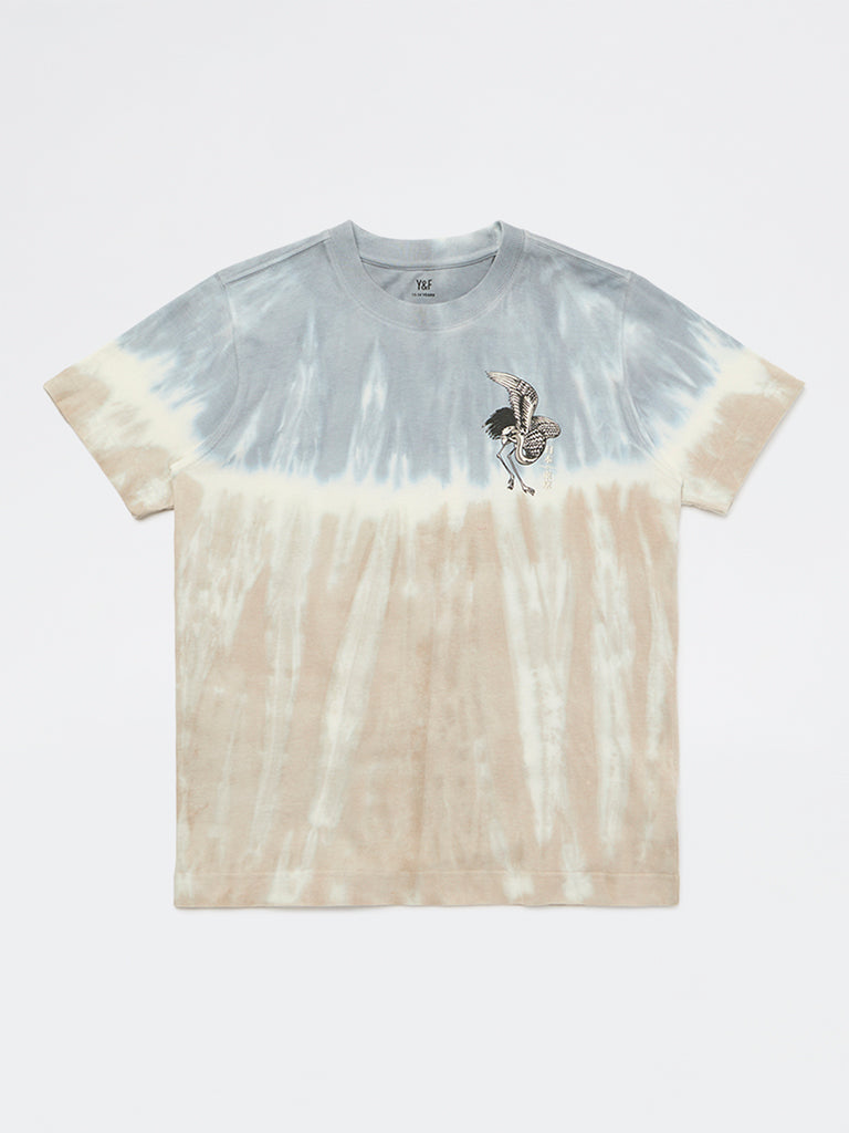 Boys Taupe Tie-Dye Cotton T-Shirt