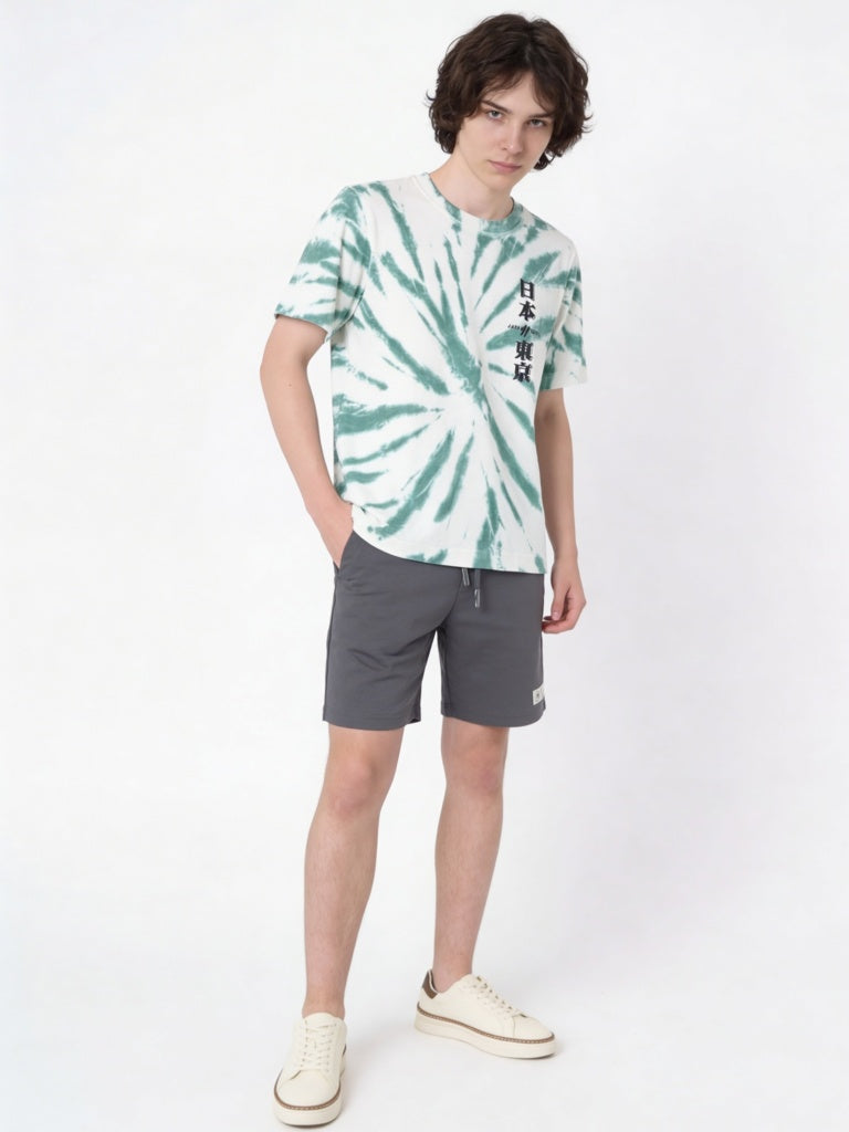 Boys Green Tie-Dye Printed Cotton T-Shirt