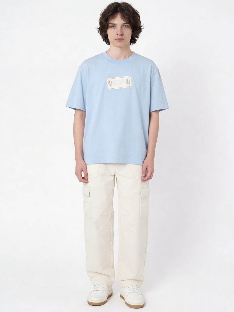 Boys Light Blue Printed Cotton T-Shirt