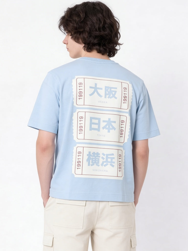 Boys Light Blue Printed Cotton T-Shirt