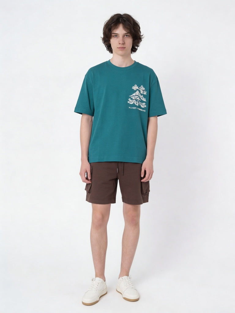 Boys Green Printed Cotton T-Shirt