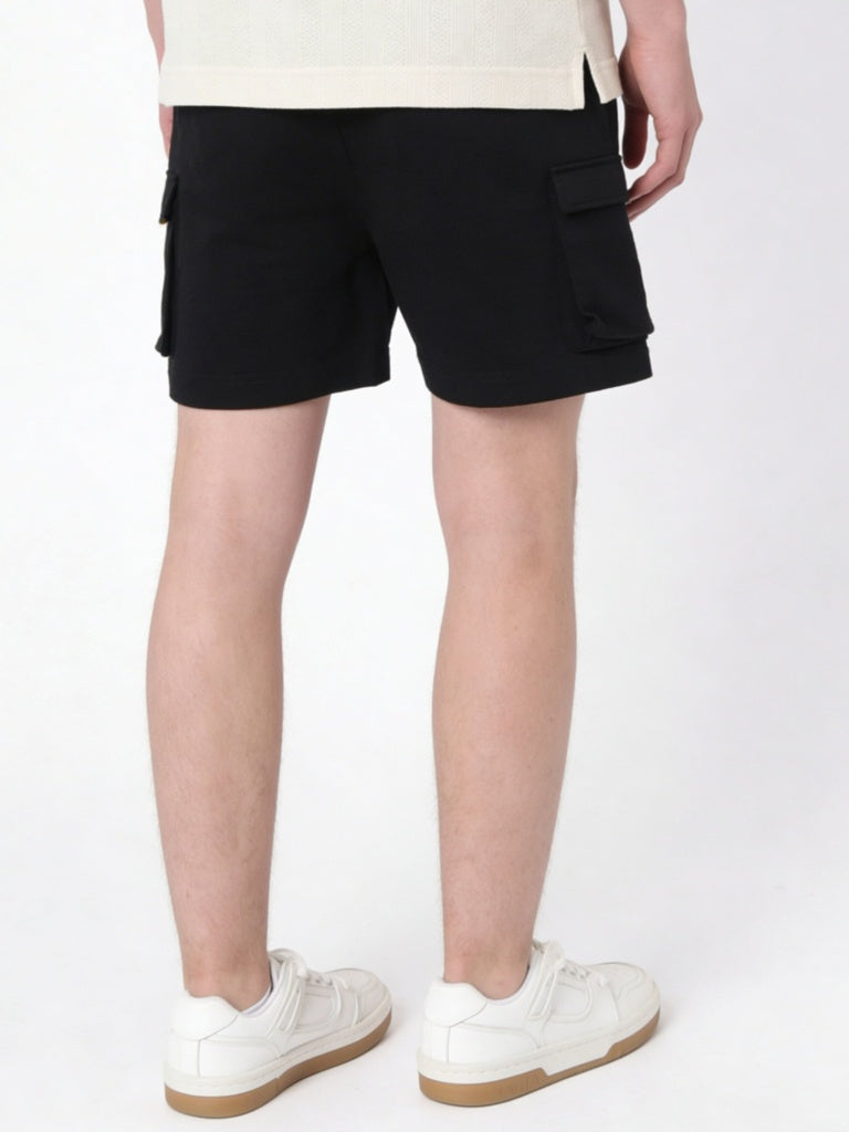 Boys Black Mid-Rise Cotton-Blend Shorts