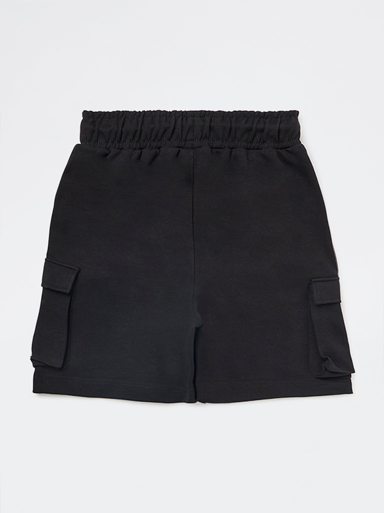 Boys Black Mid-Rise Cotton-Blend Shorts