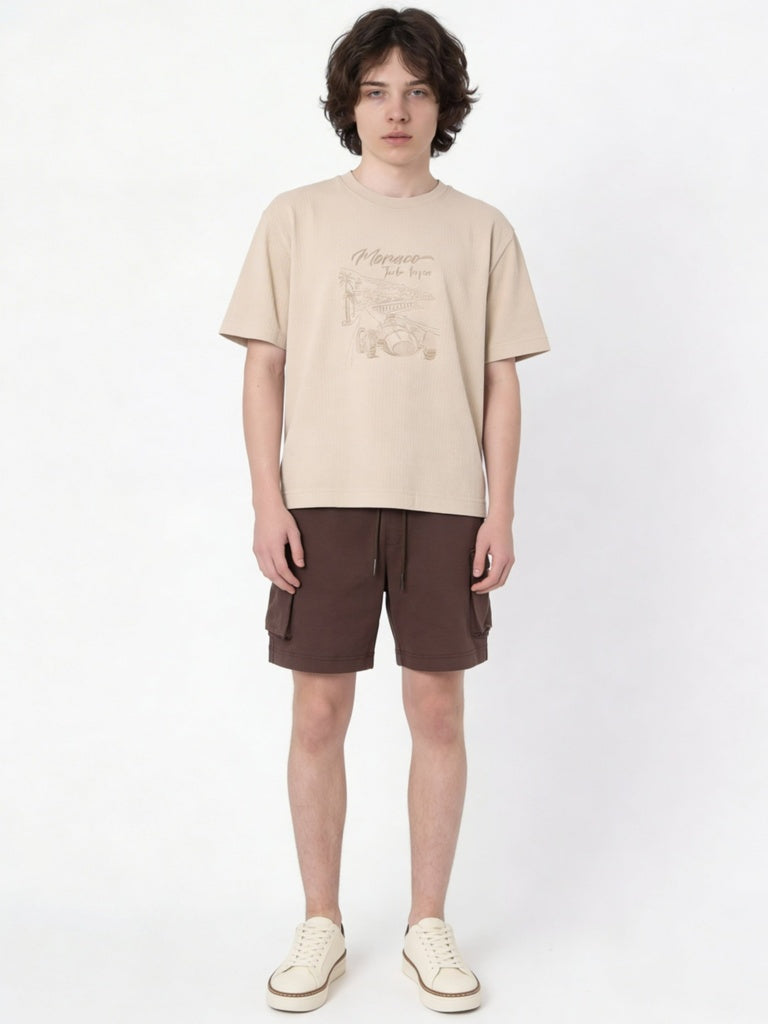Boys Brown Mid-Rise Cotton-Blend Shorts