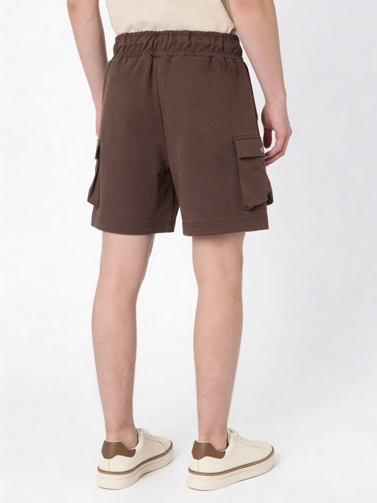 Boys Brown Mid-Rise Cotton-Blend Shorts