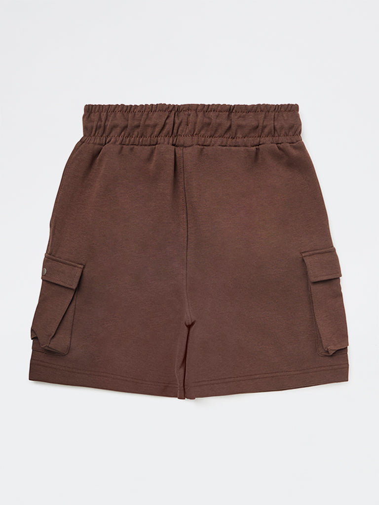 Boys Brown Mid-Rise Cotton-Blend Shorts