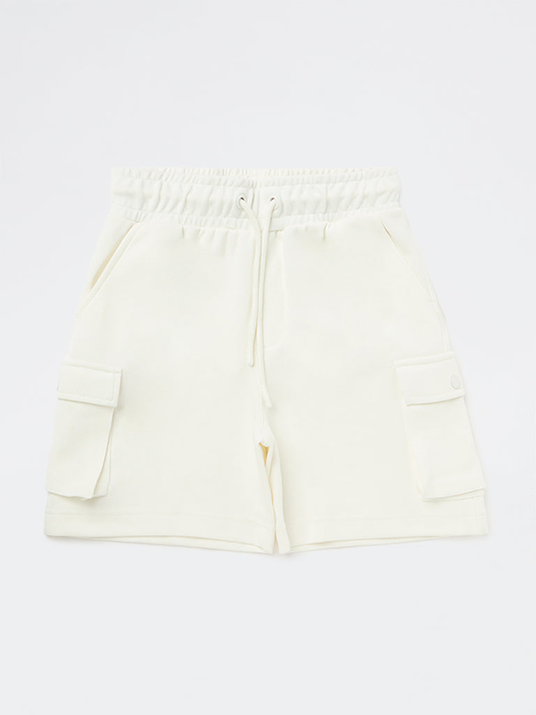 Boys Off-White Mid-Rise Cotton-Blend Shorts