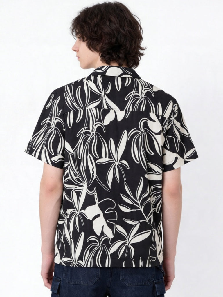 Boys Black Leaf Pattern Shirt
