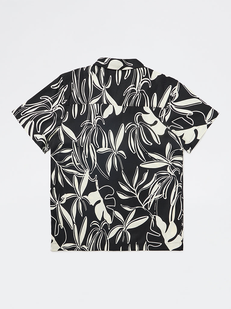 Boys Black Leaf Pattern Shirt