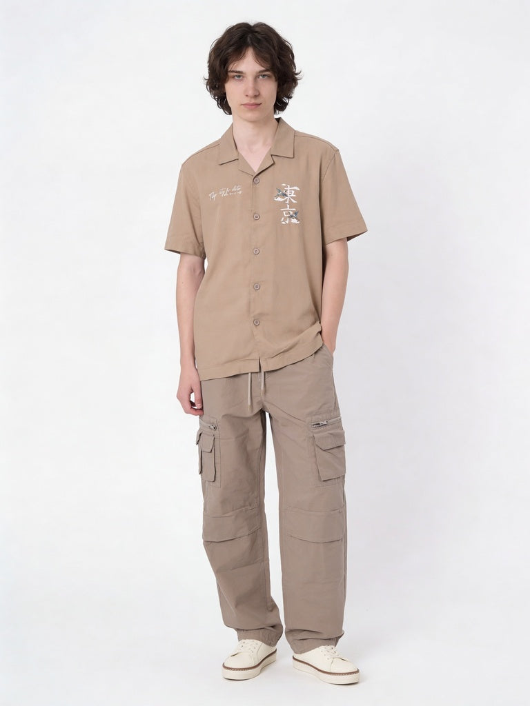Boys Taupe Printed Shirt