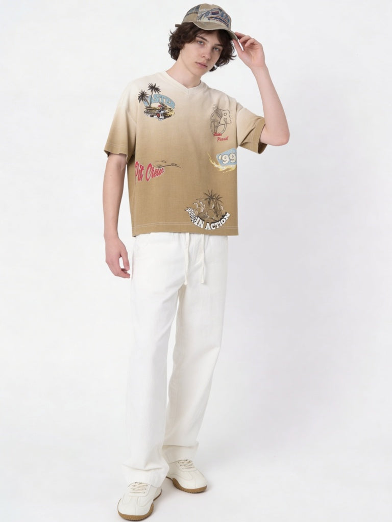 Boys Taupe Graphic Printed Cotton T-Shirt